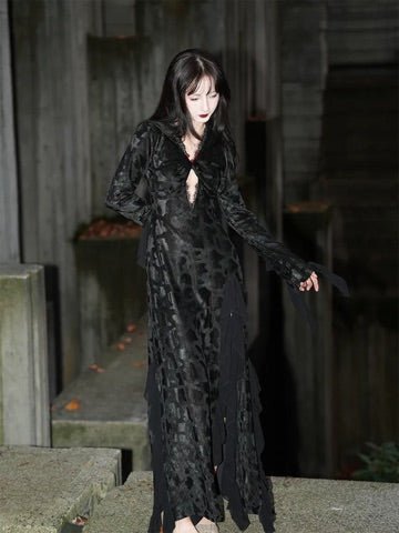 Black Python High-Slit New Chinese Lace Dress