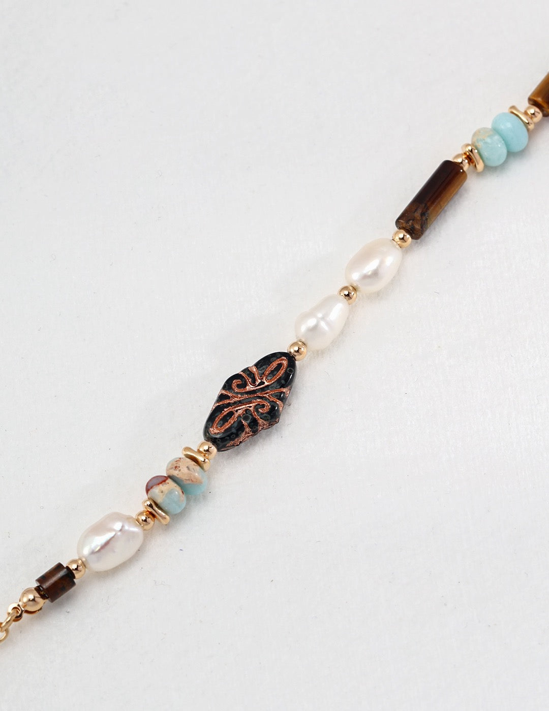 6.0-9.0mm Freshwater Pearl Tiger's Eye Beaded Bracelet
