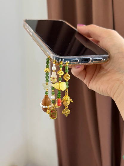 Chinoiserie Calabash And Butterfly Green Jade Beaded Pendant With Phone Case | iPhone Case | Three Fleas