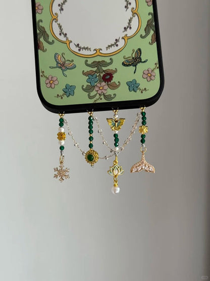 Elegent Green Jade Beaded Pendant With Phone Case