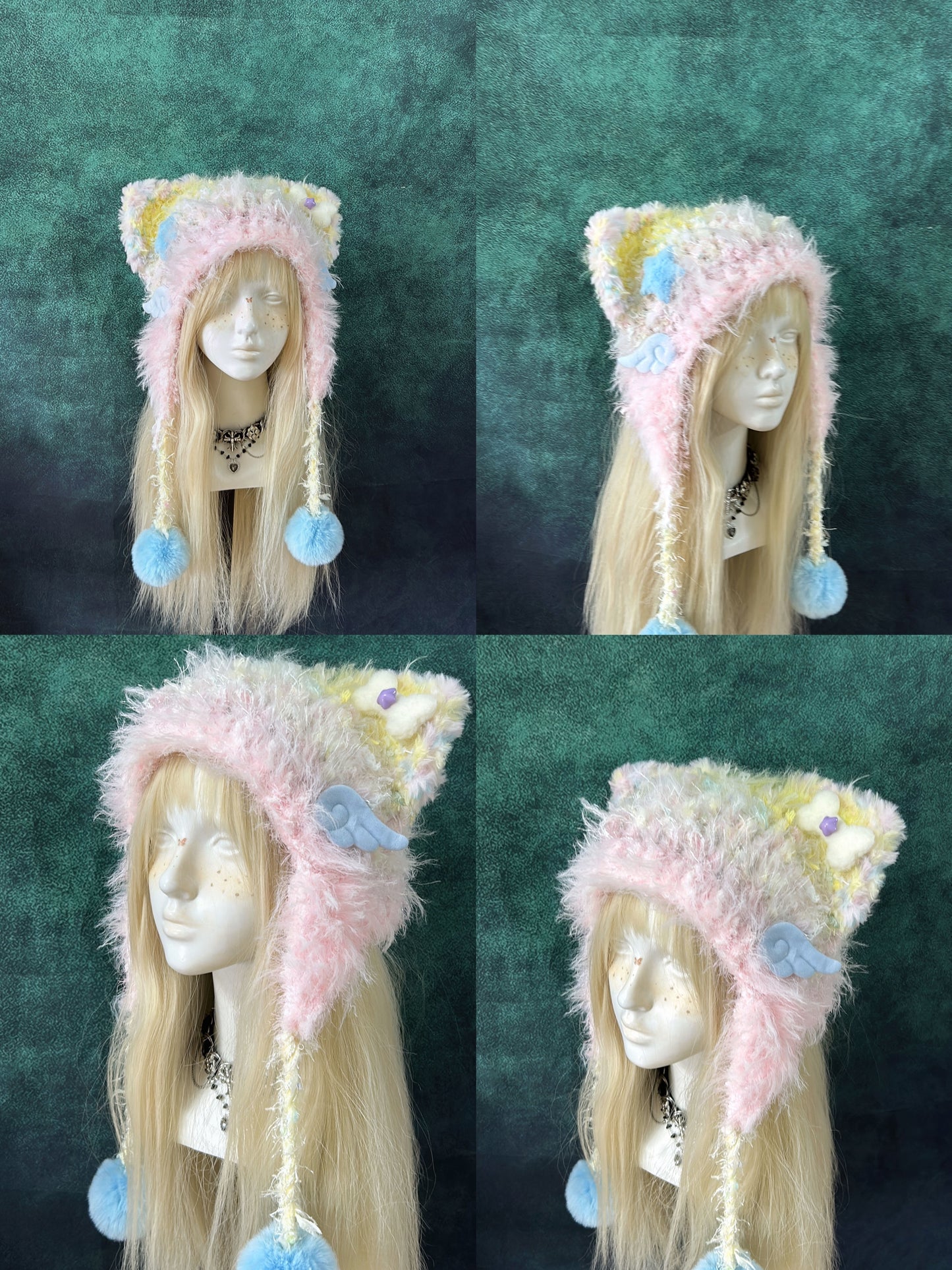 Plush Animal Ear Pom-Pom Crochet Hat
