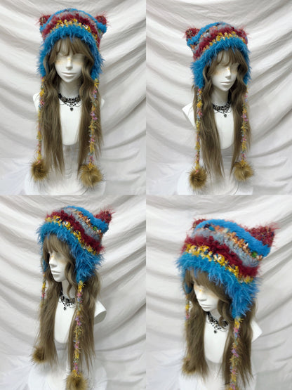 Animal Ear Pom-Pom Crochet Hat