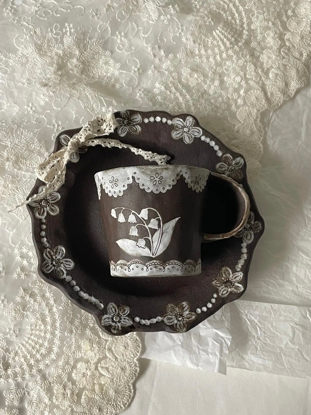 Lily of the Valley Hand-Painted Ceramic Plate