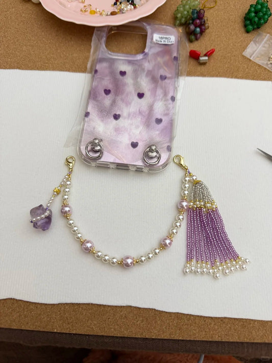 Purple Cat & Tassel Beaded Charm