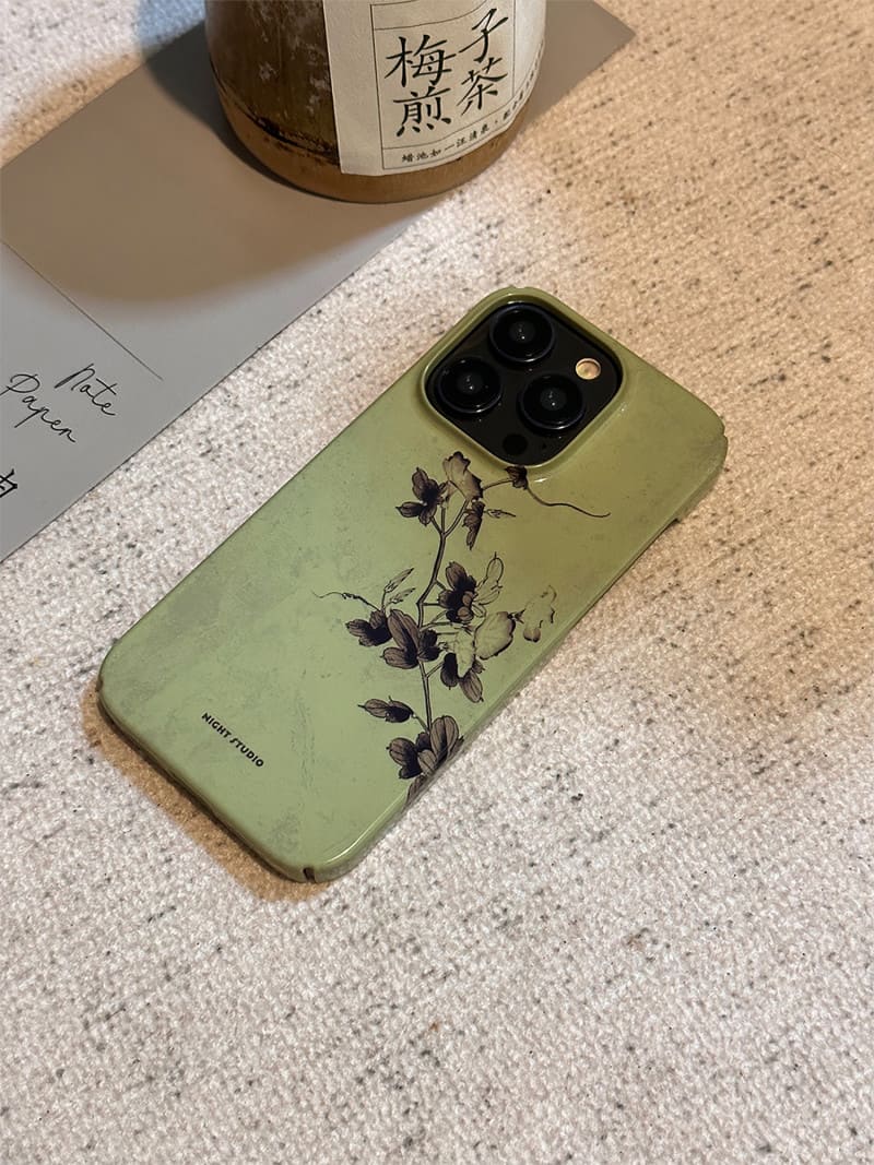 [Samsung] Green Flower Branch Traditional Chinese Painting Phone Case
