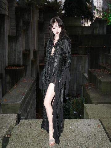 Black Python High-Slit New Chinese Lace Dress