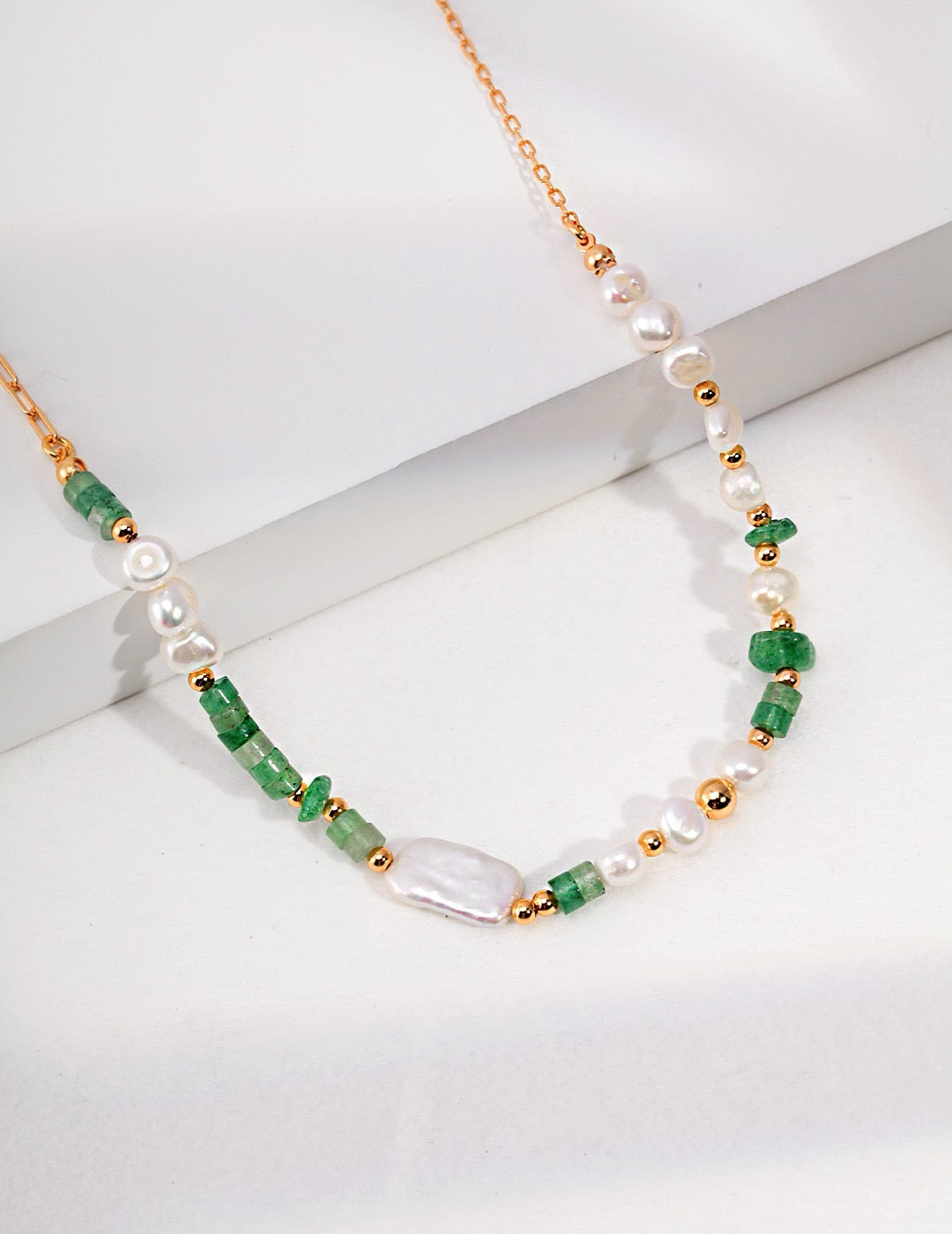 6.0-10.0mm Baroque Pearl Jade Crystal Beaded Necklace