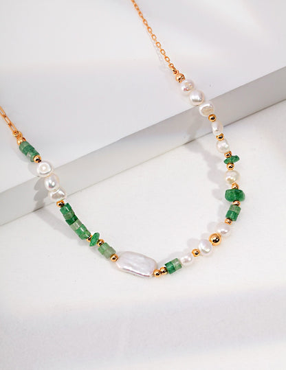 6.0-10.0mm Baroque Pearl Jade Crystal Beaded Necklace