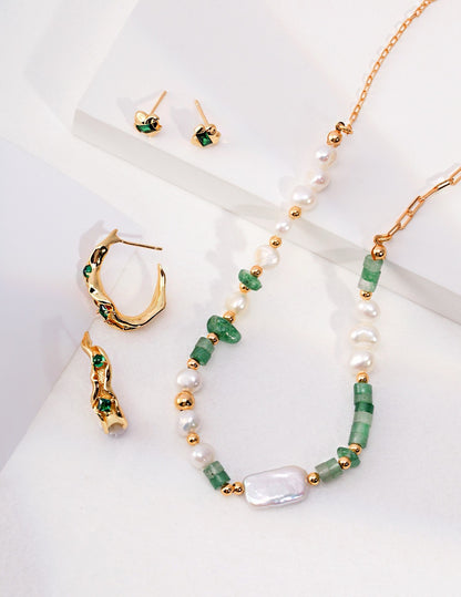 6.0-10.0mm Baroque Pearl Jade Crystal Beaded Necklace