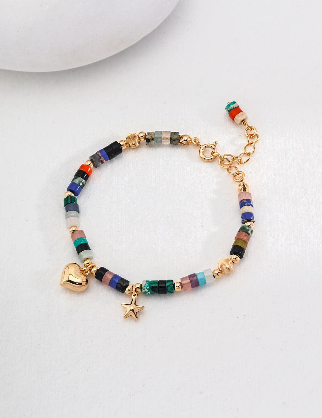 Heart Pendant Colorful Beaded Silver Bracelet