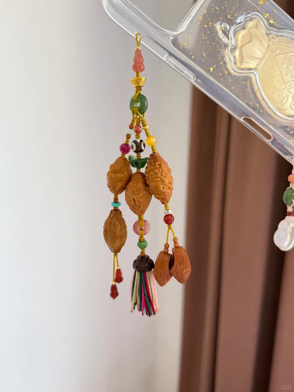 Traditional Carved Olive Nut Tassel Pendant With Phone Case