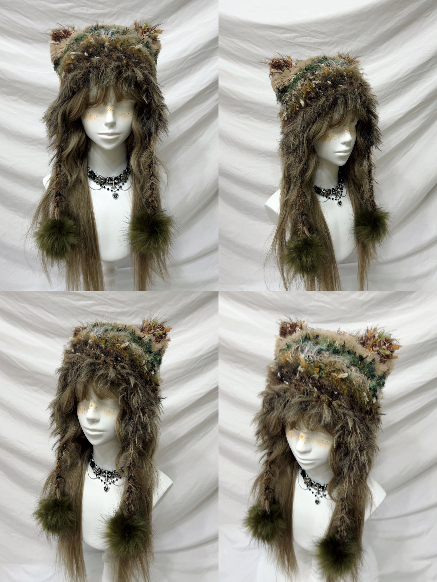 Plush Animal Ear Pom-Pom Crochet Hat