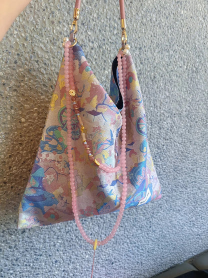 [Chinoiserie] Mountain Village Beaded Tassel Silk Bag