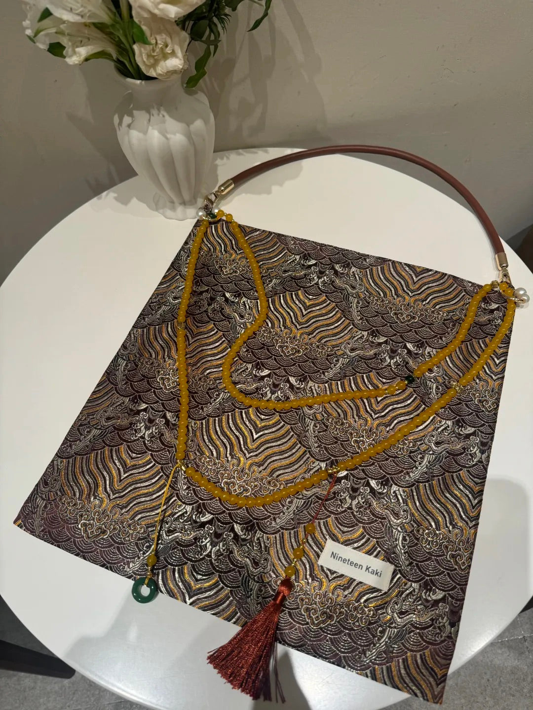 [Chinoiserie] Tree Rings Beaded Tassel Silk Bag