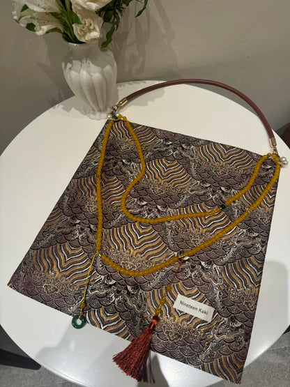 [Chinoiserie] Tree Rings Beaded Tassel Silk Bag