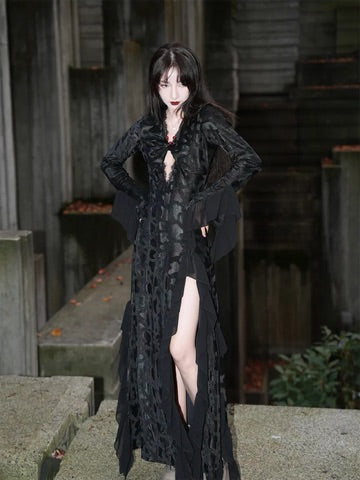 Black Python High-Slit New Chinese Lace Dress