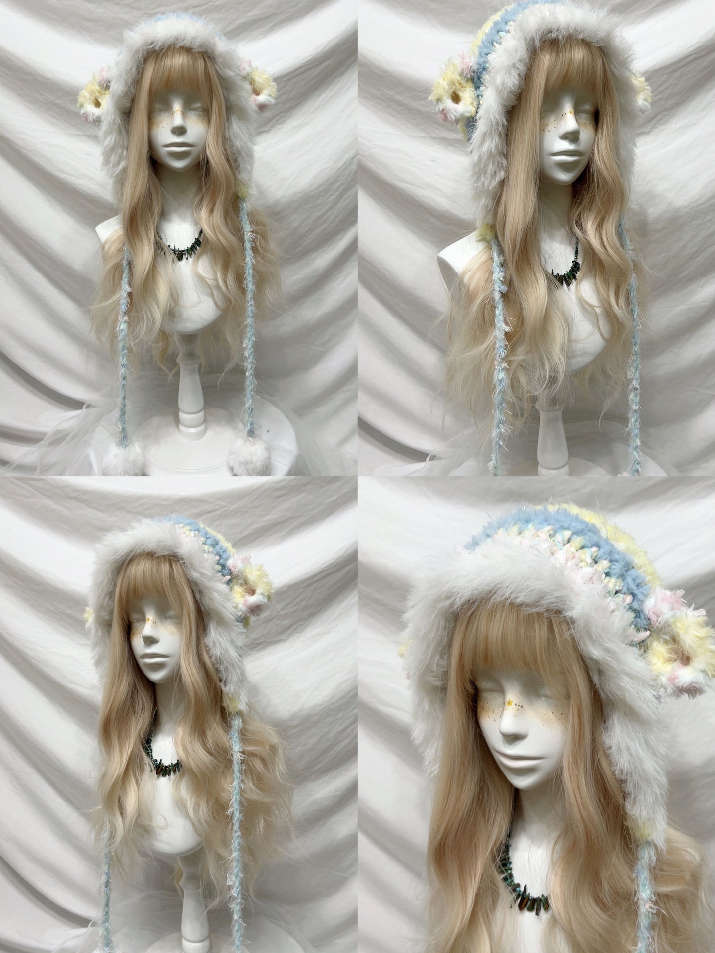 Plush Animal Ear Pom-Pom Crochet Hat