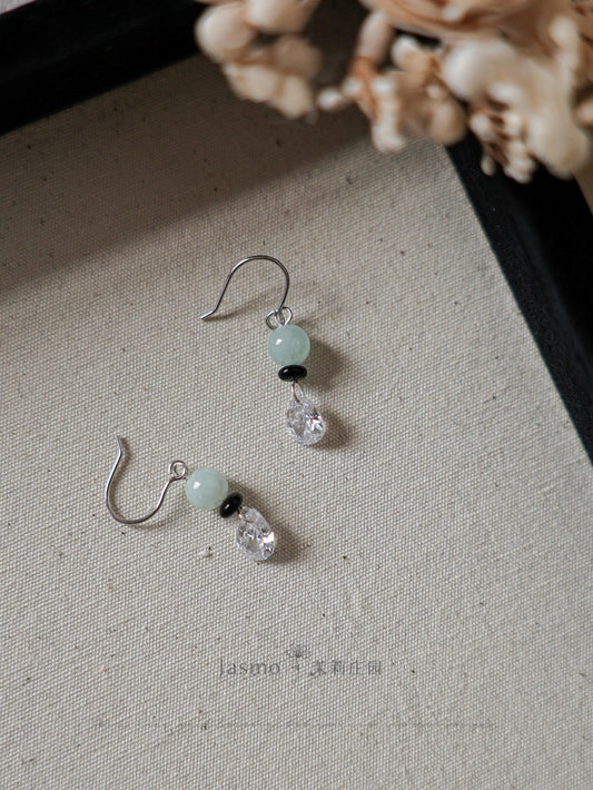 6mm Amazonite Stone Zircon Dangle Silver Earrings