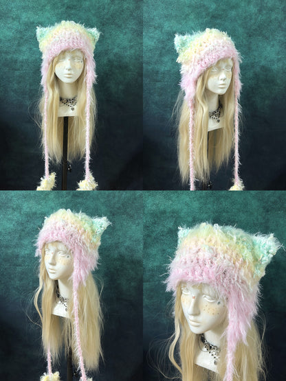 Sweet Animal Ear Pom-Pom Crochet Hat