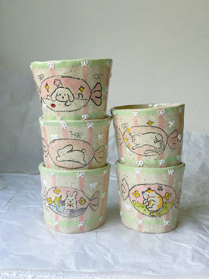 Playful Garden Hand-Painted Ceramic Cup