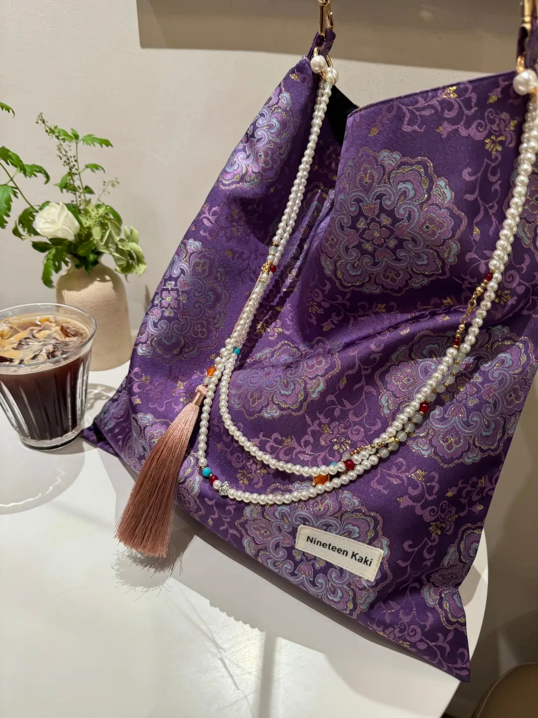 [Chinoiserie] Luxury Purple Beaded Tassel Silk Bag
