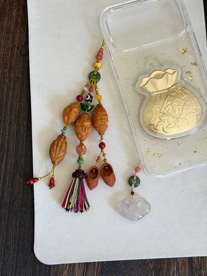 Traditional Carved Olive Nut Tassel Pendant With Phone Case