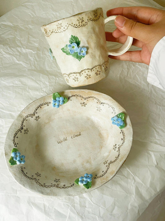 Blue Flower Hand-Painted Ceramic Plate