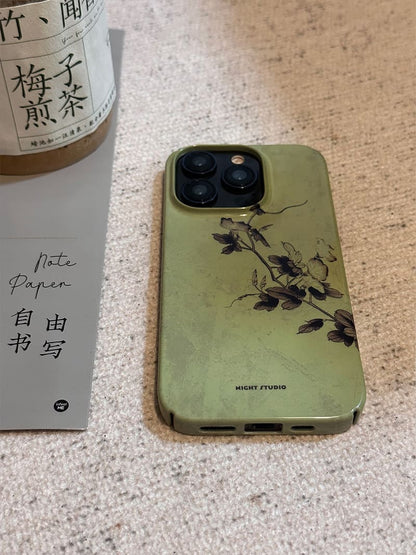 「Chinoiserie」Green flower branch Traditional Chinese Painting phone case