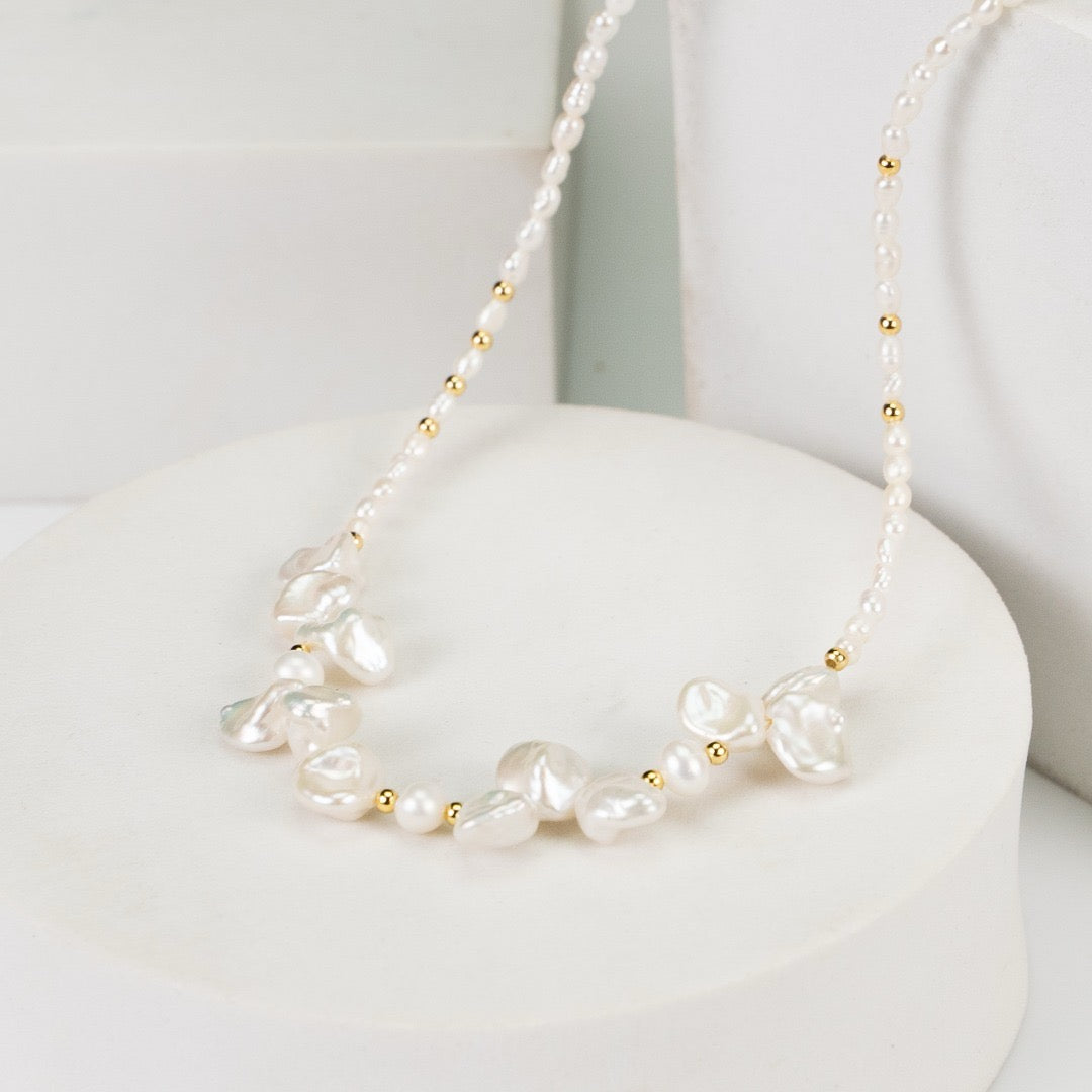 8.0-10.0mm Baroque Pearl Flower Beaded Necklace