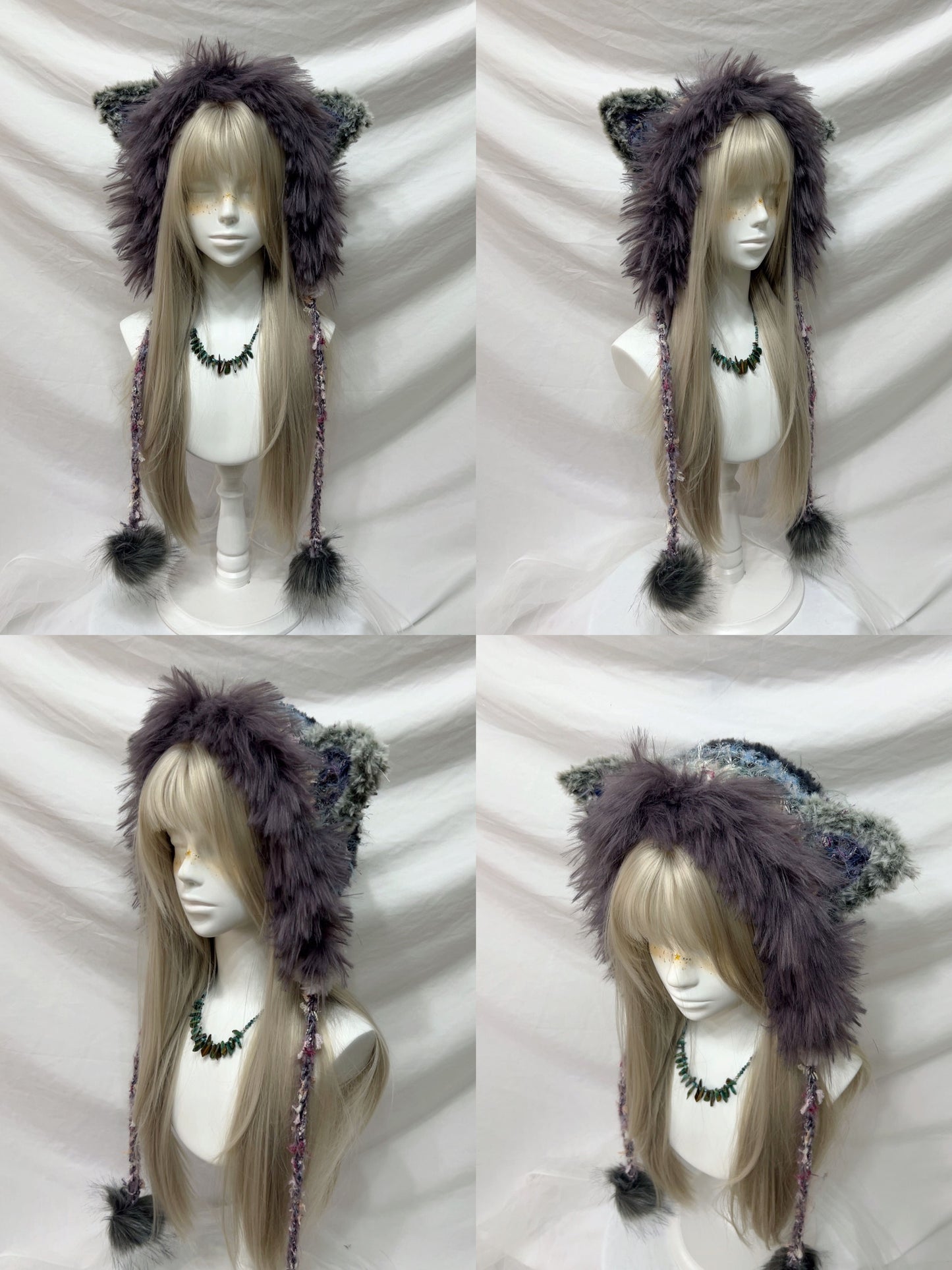 Fluffy Animal Ear Pom-Pom Crochet Hat