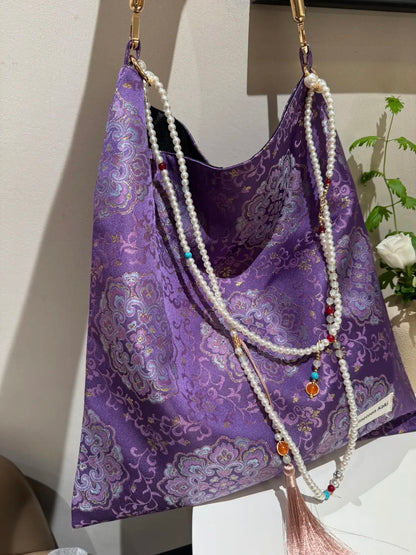 [Chinoiserie] Luxury Purple Beaded Tassel Silk Bag