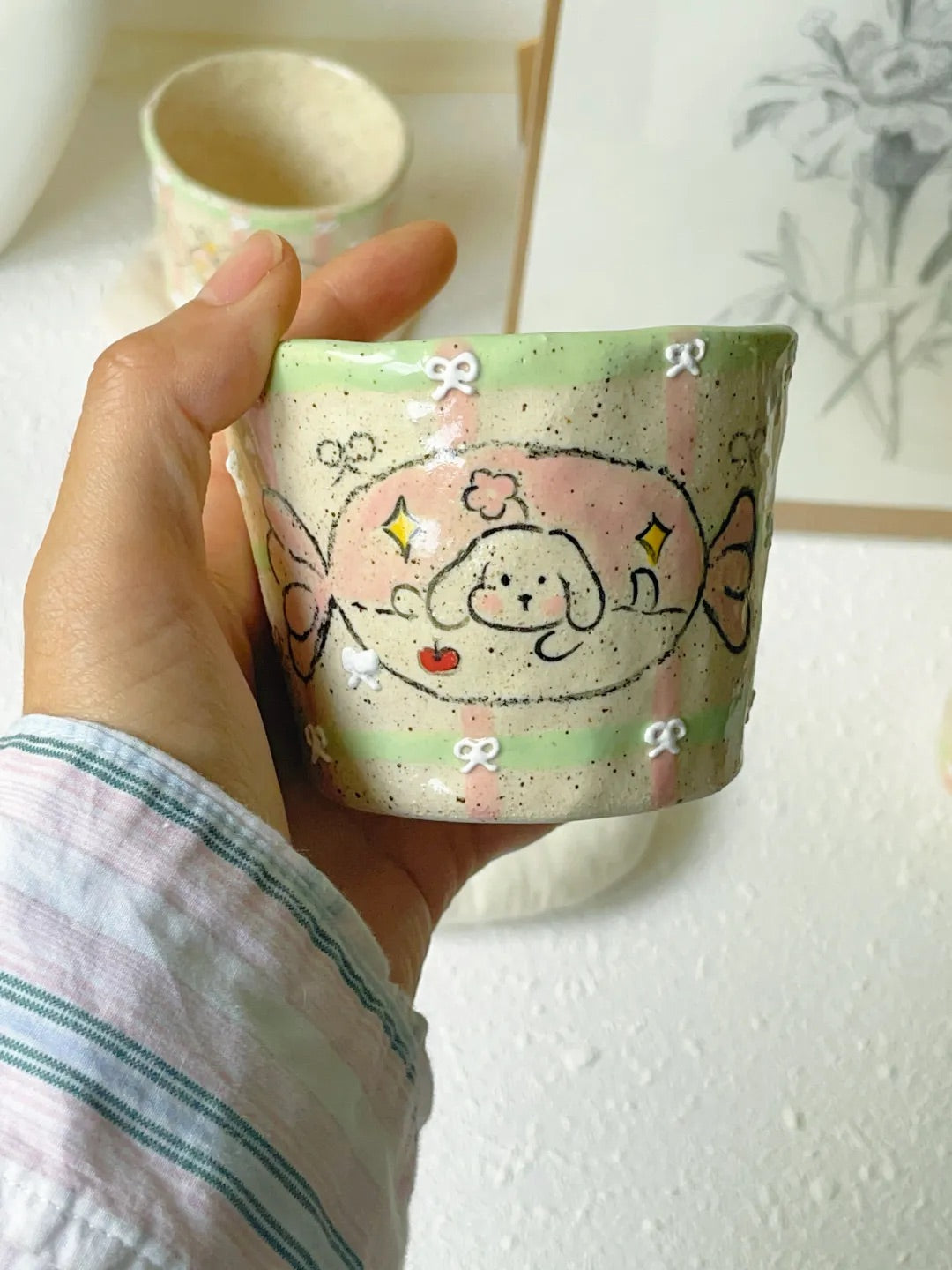 Playful Garden Hand-Painted Ceramic Cup
