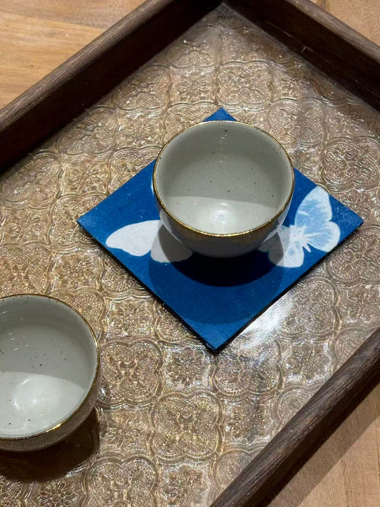 Handmade Cyanotype Fabric Butterfly Coaster