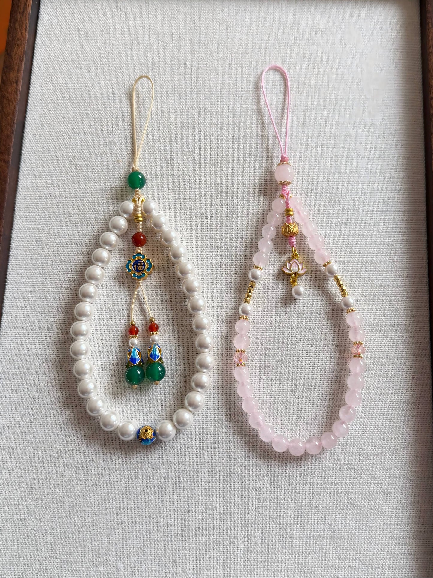 Chinoiserie Calabash And Lotus Beaded Phone Charm | Phone Holders/Stands/Charm | Three Fleas