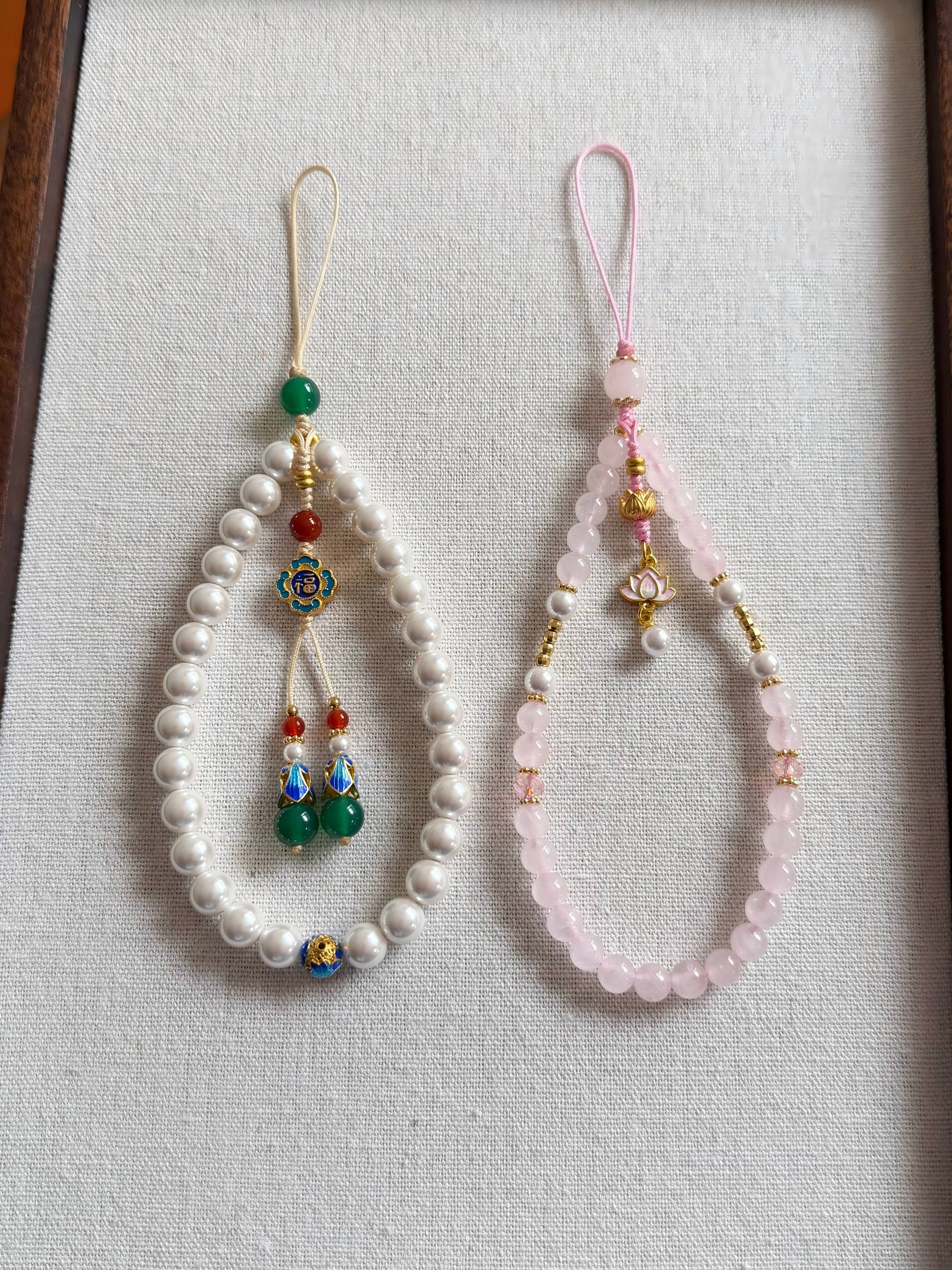 Chinoiserie Calabash And Lotus Beaded Phone Charm | Phone Holders/Stands/Charm | Three Fleas