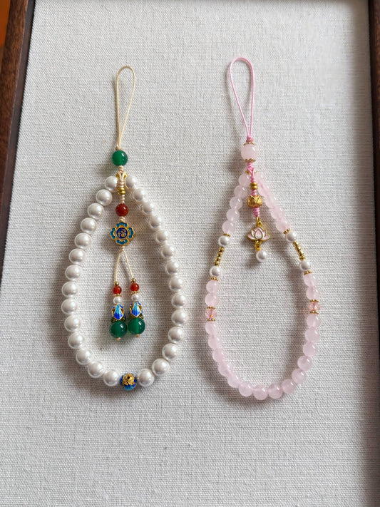 Chinoiserie Calabash And Lotus Beaded Phone Charm | Phone Holders/Stands/Charm | Three Fleas