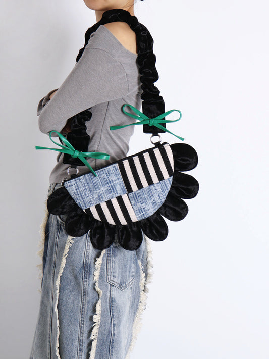 Denim Flower Semicircle Shoulder Bag | bag | Three Fleas