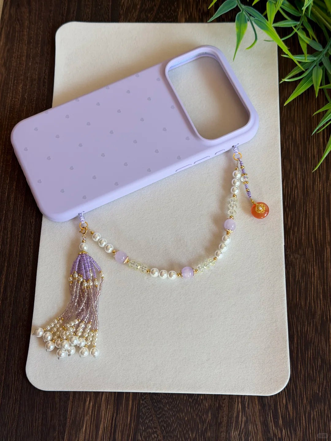 Lavender Tassel Beaded Pendant With Phone Case