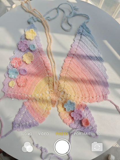 Handmade Crochet Flower Butterfly Crop Top