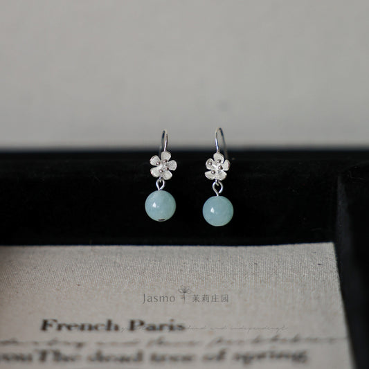 8mm Amazonite Stone Silver Flower Earrings