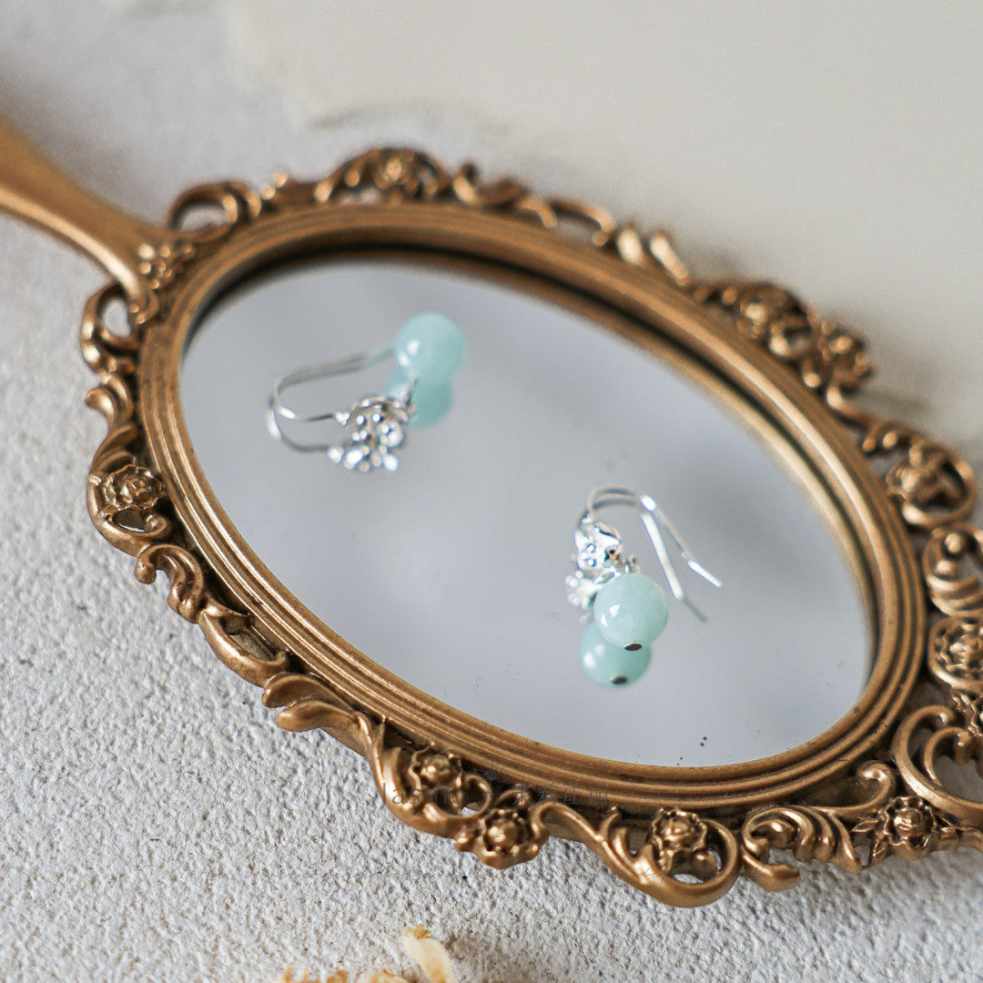 8mm Amazonite Stone Silver Flower Earrings