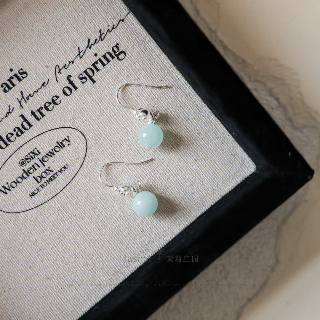 8mm Amazonite Stone Silver Flower Earrings