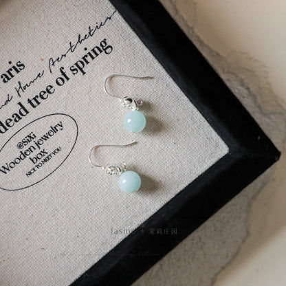 8mm Amazonite Stone Silver Flower Earrings