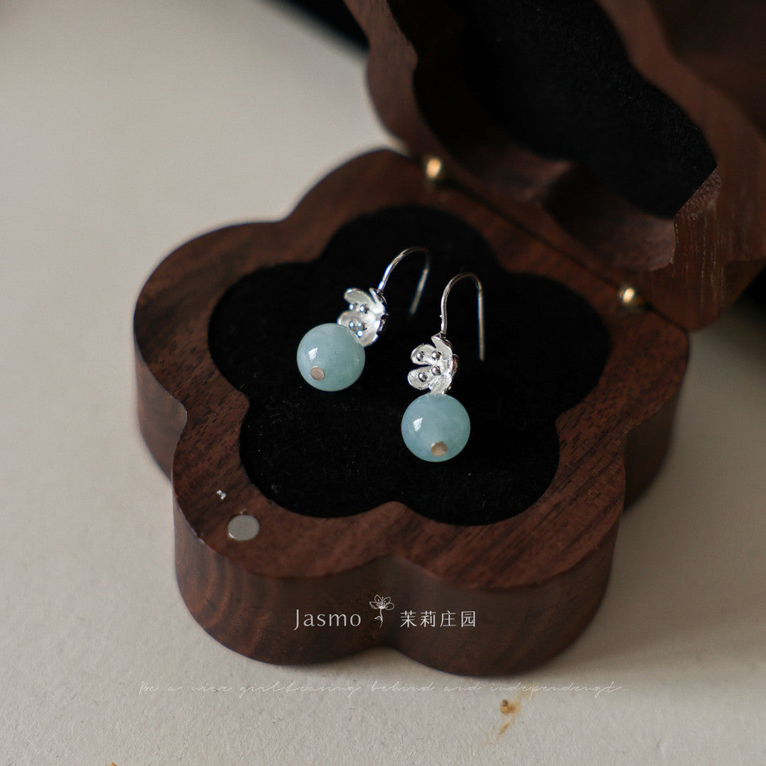 8mm Amazonite Stone Silver Flower Earrings