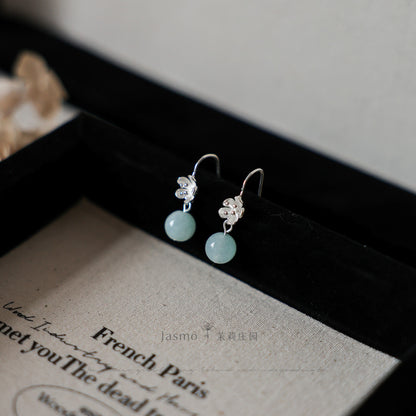 8mm Amazonite Stone Silver Flower Earrings