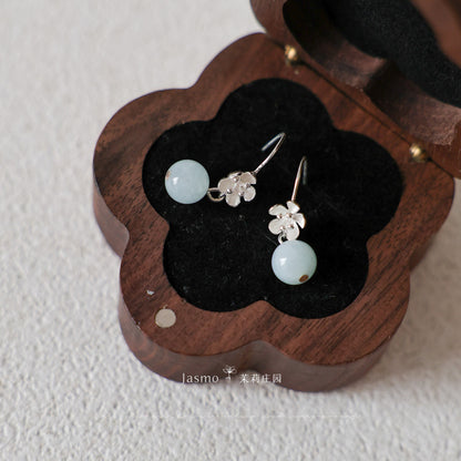 8mm Amazonite Stone Silver Flower Earrings