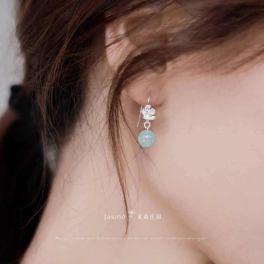 8mm Amazonite Stone Silver Flower Earrings