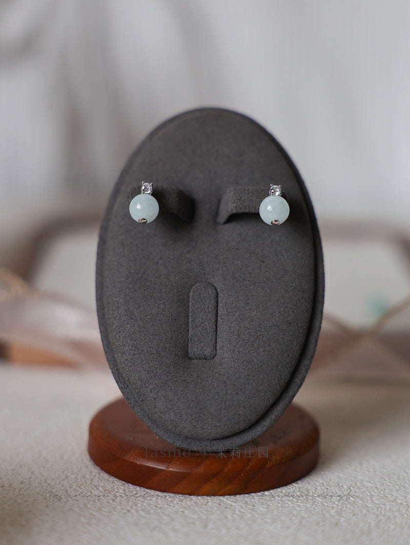 8mm Amazonite Stone Zircon Silver Earrings