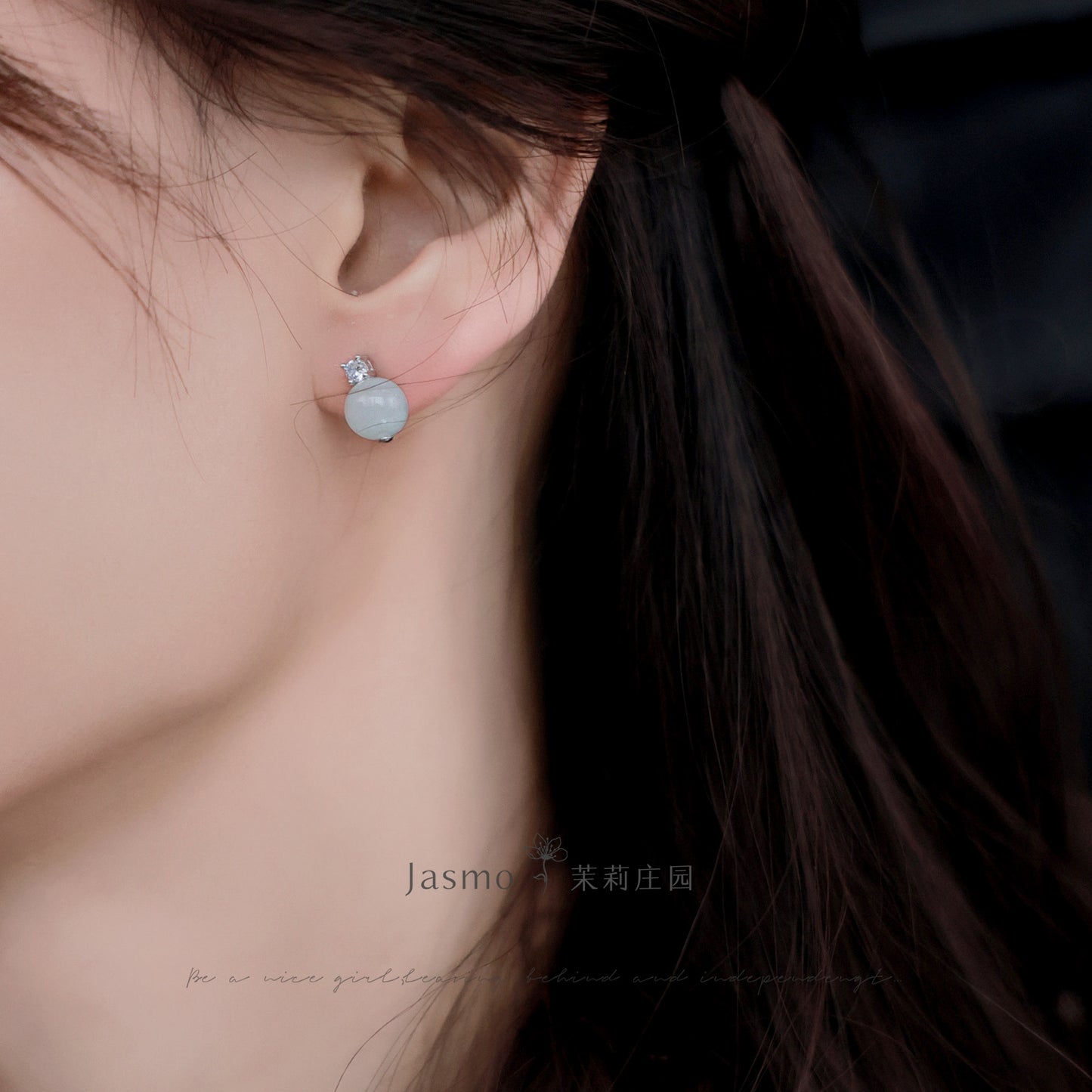 8mm Amazonite Stone Zircon Silver Earrings