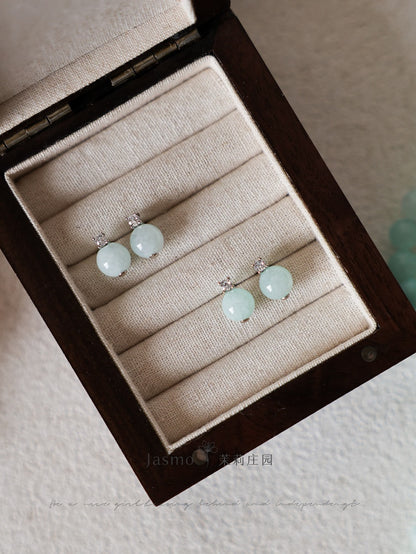 8mm Amazonite Stone Zircon Silver Earrings